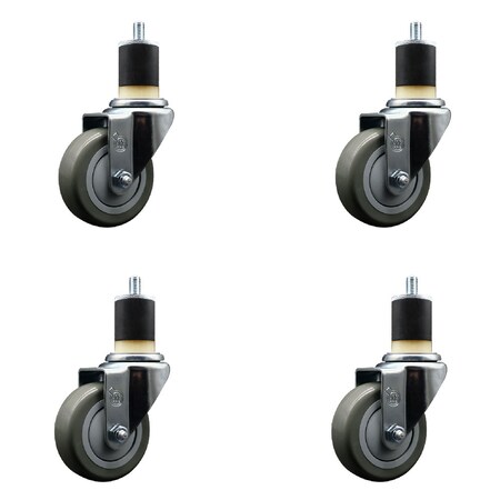 Service Caster 3.5'' SS Gray Poly Wheel Swivel 1-7/8'' Expanding Stem Caster Set, 4PK SCC-SSEX20S3514-PPUB-178-4